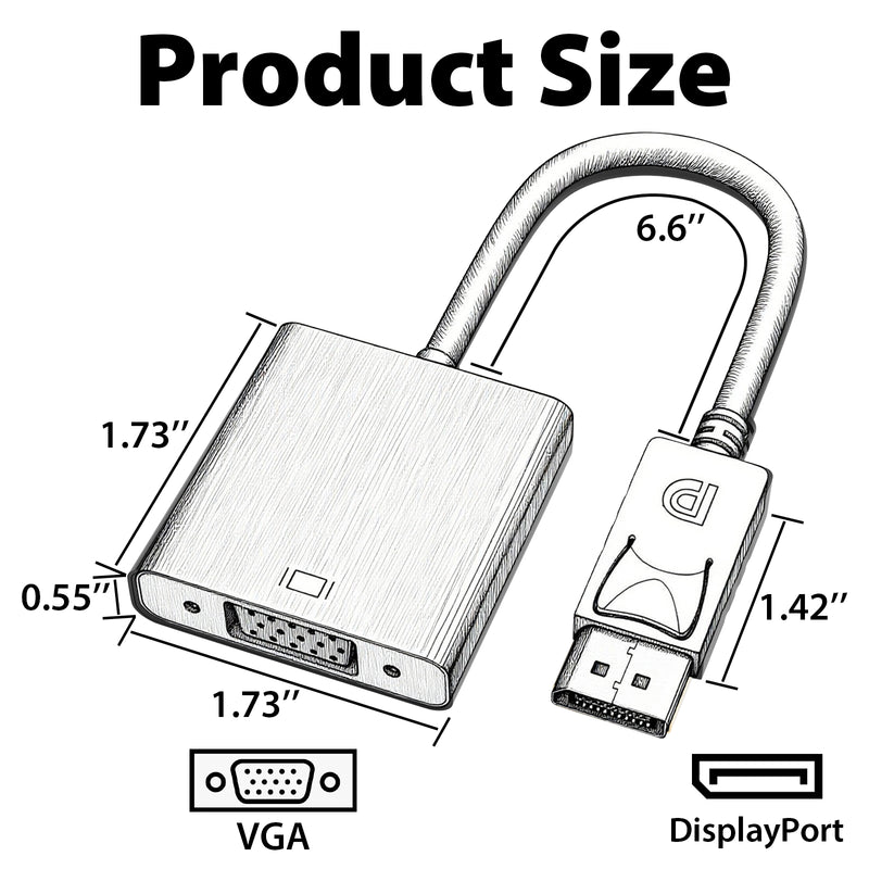 Cyberguys DisplayPort (DP) to VGA Cable Adapter ā 1080P DP Male to VGA Female Converter for Monitor Projector HDTV ā Gold-Plated, Secure-Latch Display Port Connector ā 1/2/5 Pack for Laptop PC Desktop