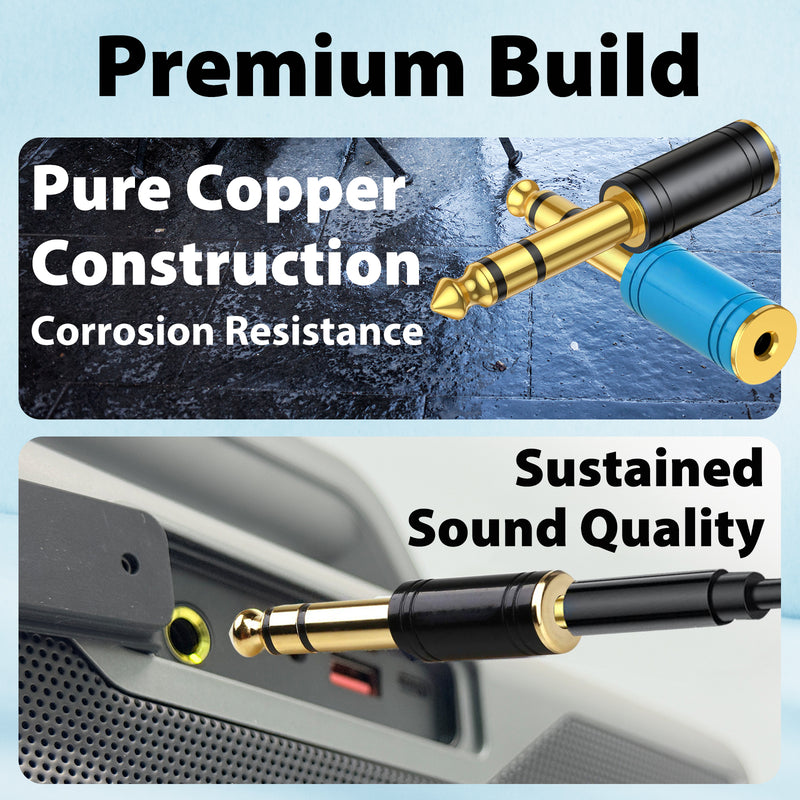 Cyberguys 2-Pack 3.5mm to 1/4" Headphone Adapter – Heavy-Duty Stereo Audio Jack