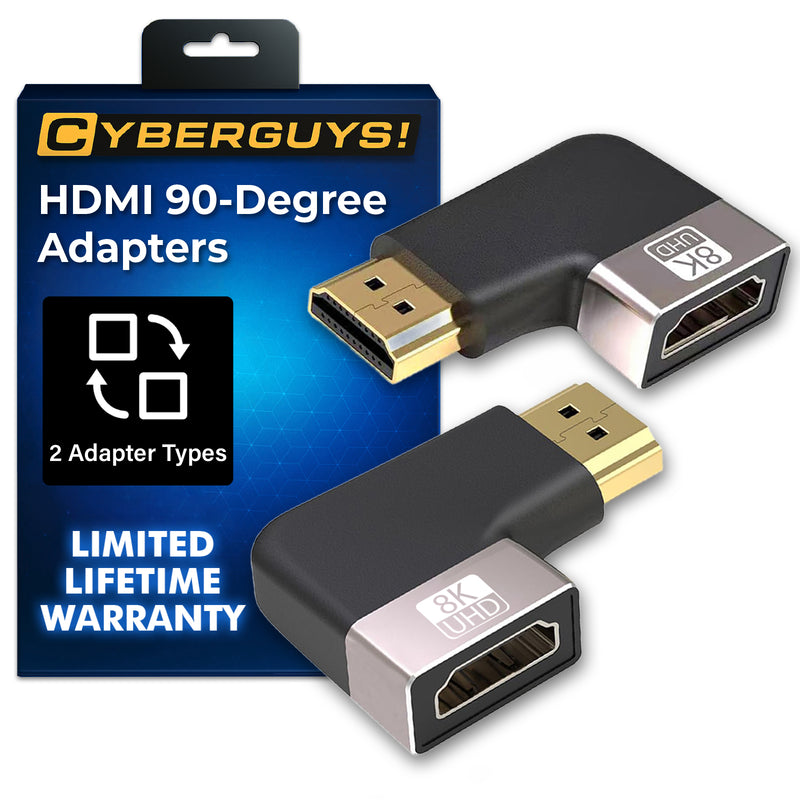 Cyberguys HDMI 90° & 270° Adapter 2-Pack – Right Angle HDMI Coupler, 8K/4K Support