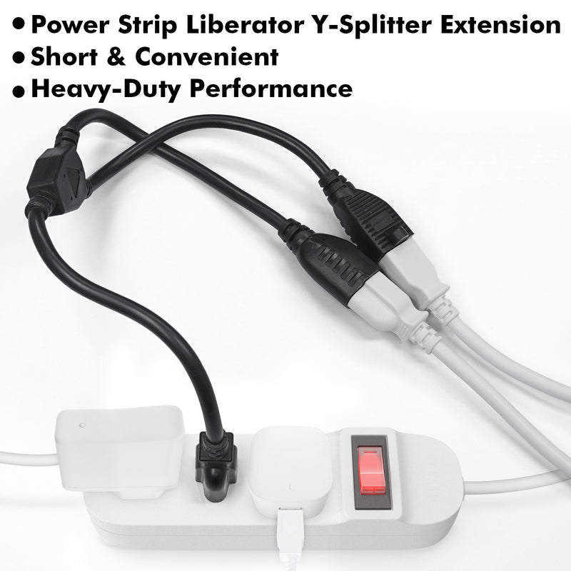 Heavy-Duty Extension Cord Splitter – Y-Splitter 1 to 2 Dual Outlet, 16AWG 13.5A UL Listed, 22in Black