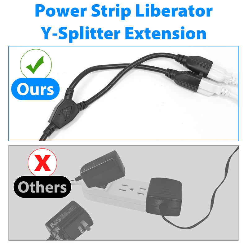Heavy-Duty Extension Cord Splitter – Y-Splitter 1 to 2 Dual Outlet, 16AWG 13.5A UL Listed, 22in Black