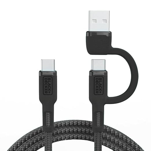 BLACK+DECKER 2-in-1 USB-C Charging Cable – Braided Fast Charger w/USB-A Adapter