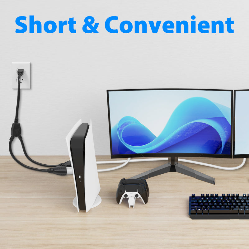 Heavy-Duty Extension Cord Splitter – Y-Splitter 1 to 2 Dual Outlet, 16AWG 13.5A UL Listed, 22in Black