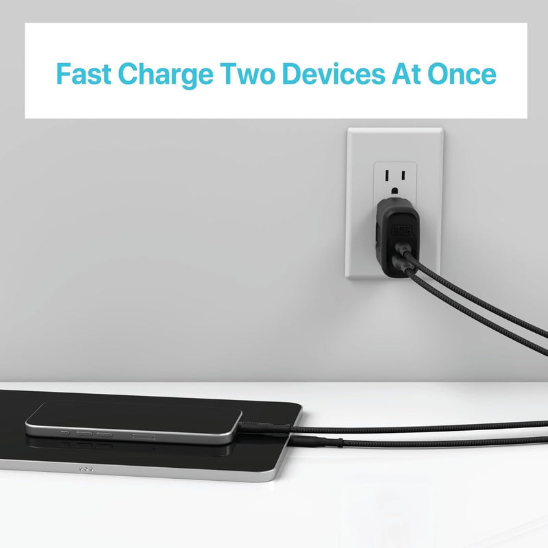 BLACK+DECKER 38W PD Wall Charger – Dual Port USB-C & USB Fast Charging Block
