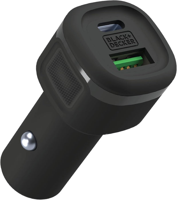 BLACK+DECKER USB C Car Charger, Compact 38W 2-Port, LED Indicator Type C Charger with Power Delivery/Quick Charge, Compatible with iPhone 16 15 14 13 12 Series, Pixel 3 2 XL, iPad Pro, More