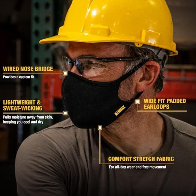 DEWALT Breathable Cooling Face Masks – 2-Pack with Adjustable Fit & Neckstrap