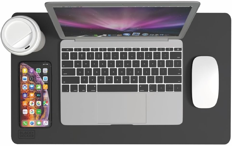 BLACK+DECKER Small Travel Desk Mat 12"x20" – Compact Office Desk Pad & Laptop Protector