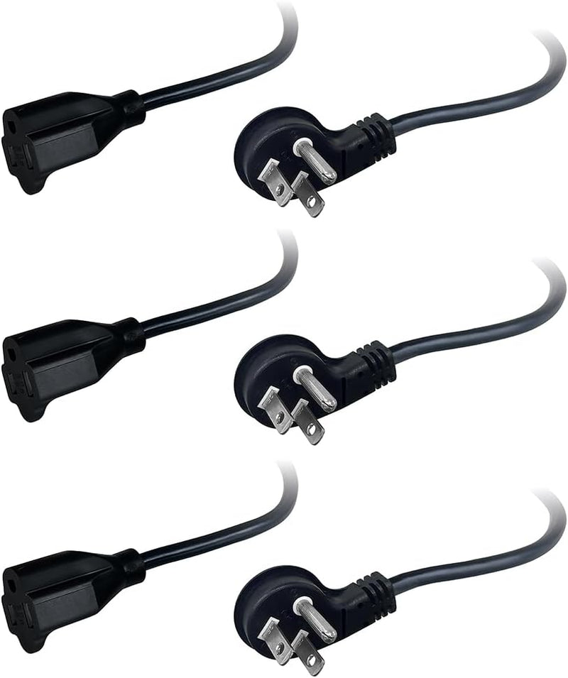 Flat Plug Extension Cord 3FT 3-Pack – Low Profile 45° Angled Power Adapter, UL Listed 16 AWG