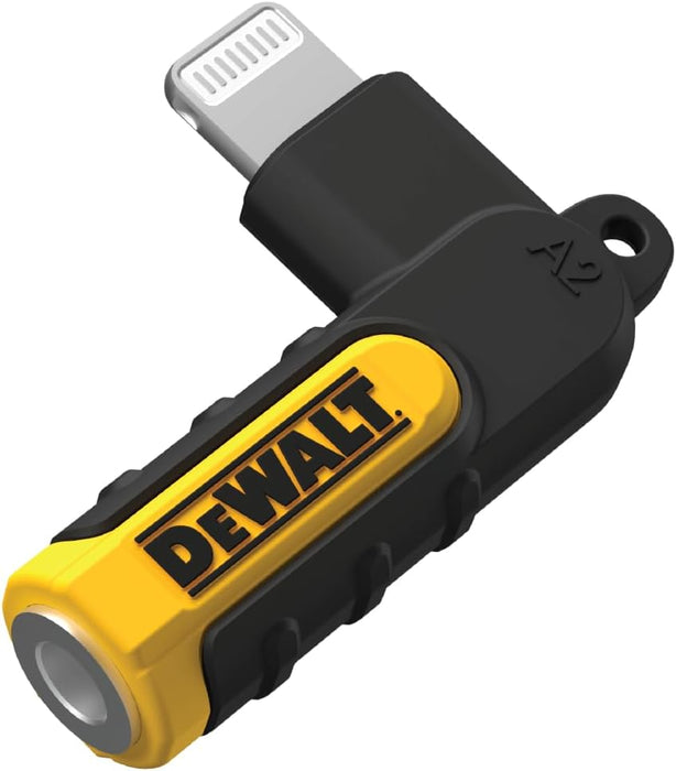 DEWALT Heavy Duty 3.5mm to Lightning Adapter, 90Degree L Connector Female to 3.5mm Male Headphone Jack Adapter for iPhone, Compatible Lightning to 3.5 mm Headphone Jack Adapters, Adapts Legacy Devices