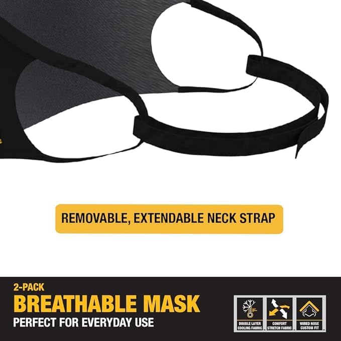 DEWALT Breathable Cooling Face Masks – 2-Pack with Adjustable Fit & Neckstrap