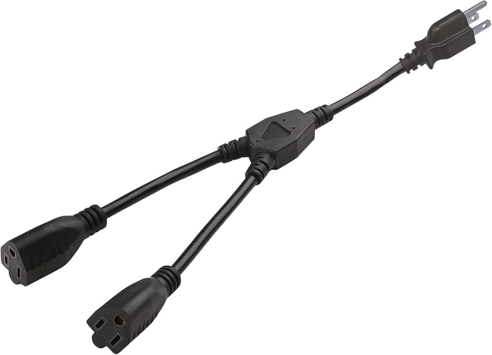 Heavy-Duty Extension Cord Splitter - Extension Cord Splitter 1 to 2 - Y-Splitter Dual Extension Cord - Power Splitter 1625W 13.5A 16 AWG - Plug Splitter UL Listed, Black, 22 in