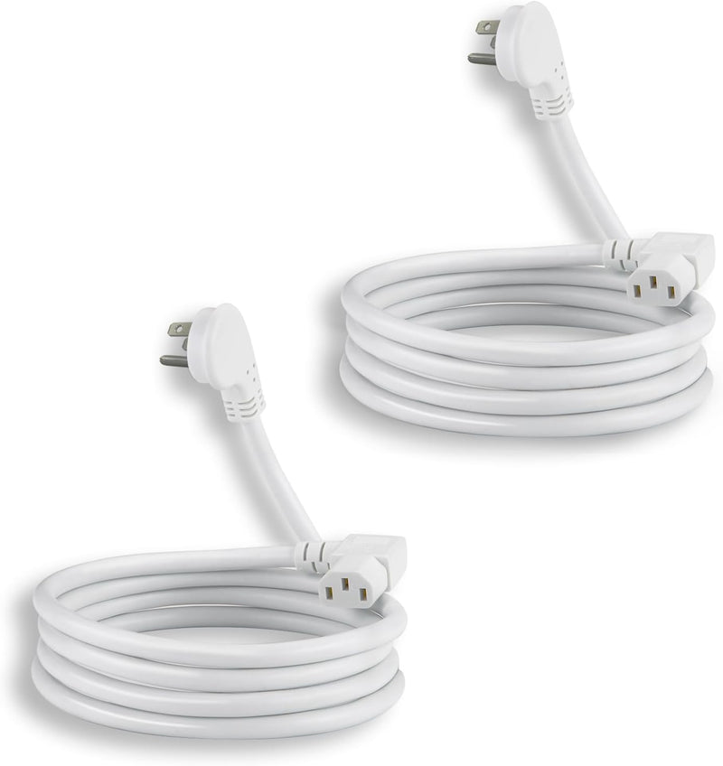 6FT 90° Computer Power Cord (2-Pack) – Flat Plug to Right Angle C13, 16AWG Universal AC Cable for PC, Monitor, TV – White