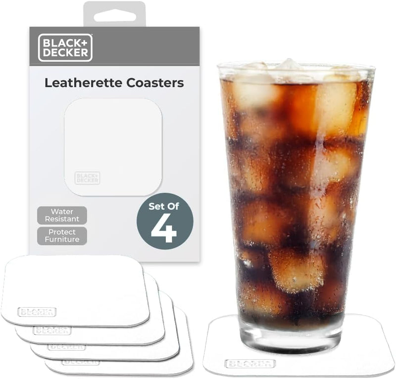 BLACK+DECKER Square Drink Coasters Set of 4 – Water-Resistant, Durable 4" Tabletop Protection