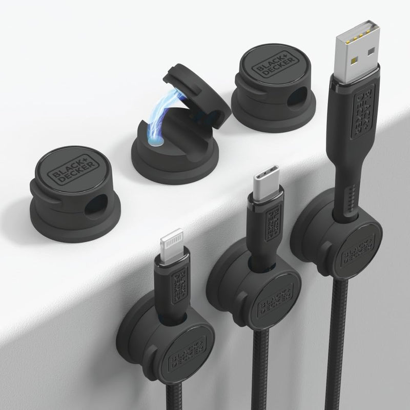 BLACK+DECKER Magnetic Cord Organizer – 6 Pack Cable Clips with Adhesive Mount