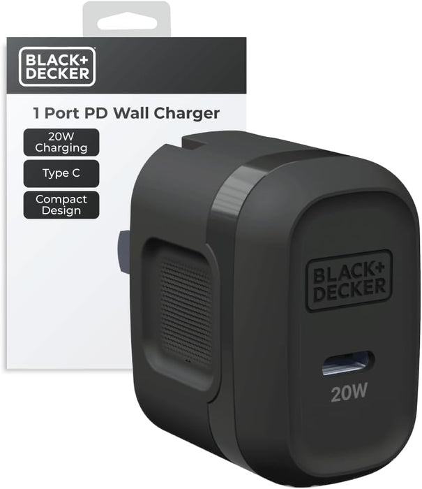 BLACK+DECKER 20W GaN USB-C Wall Charger – Compact PD Fast Charging Block for iPhone, iPad & Samsung