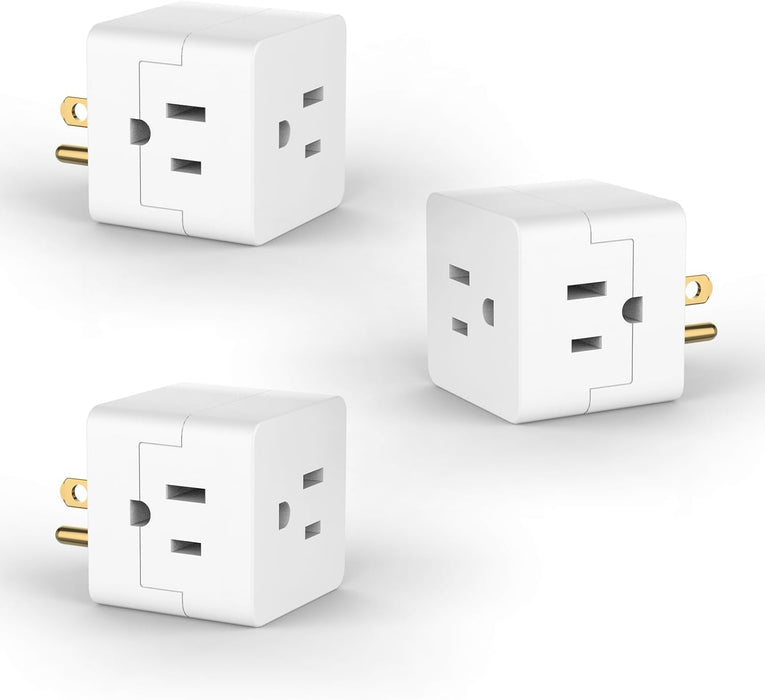 3-Outlet Extender, 3 Pack, Grounded Wall Tap, Adapter Spaced 3-Prong AC Outlet Multi Plug Expander, Power Splitter, Cruise Essentials, Use for Home Office School Dorm, UL Listed, White