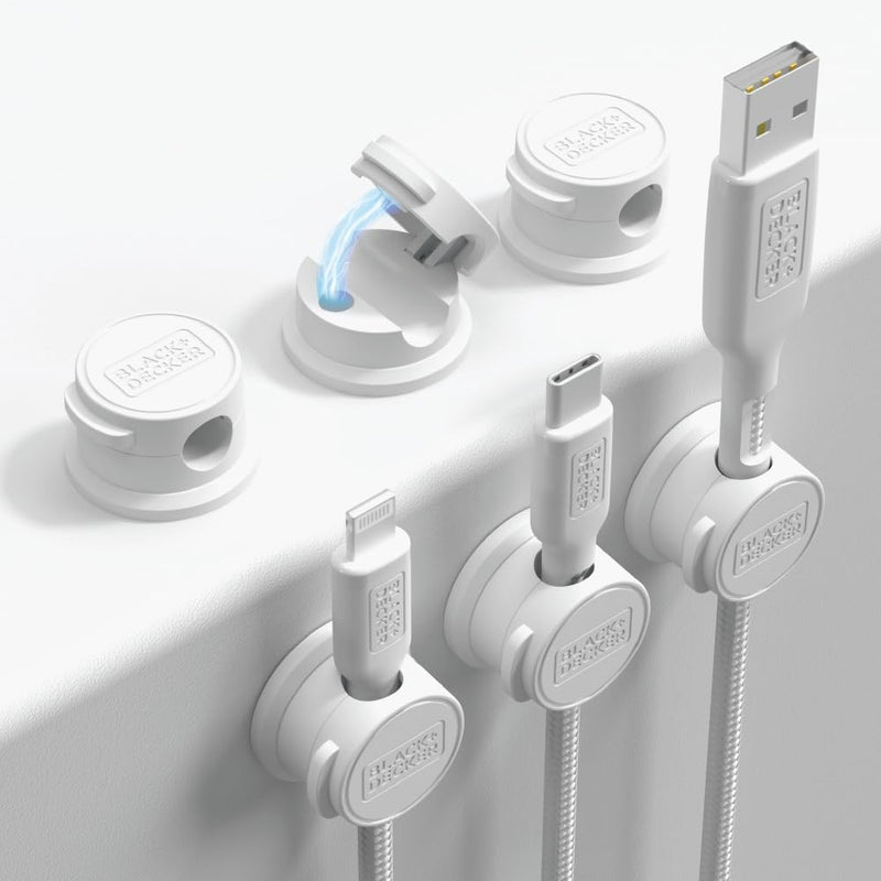 BLACK+DECKER Magnetic Cord Organizer – 6 Pack Cable Clips with Adhesive Mount