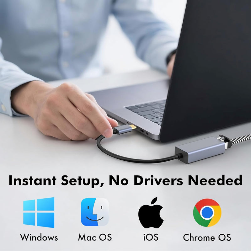 Cyberguys USB C to Ethernet Adapter – 1Gbps Gigabit RJ45 LAN Network Dongle