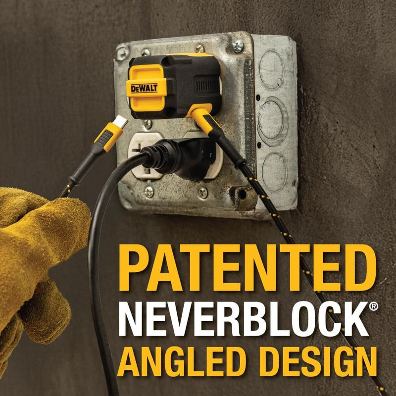 DEWALT NeverBlock 20W Dual USB-C Charger – Angled, Foldable Plug