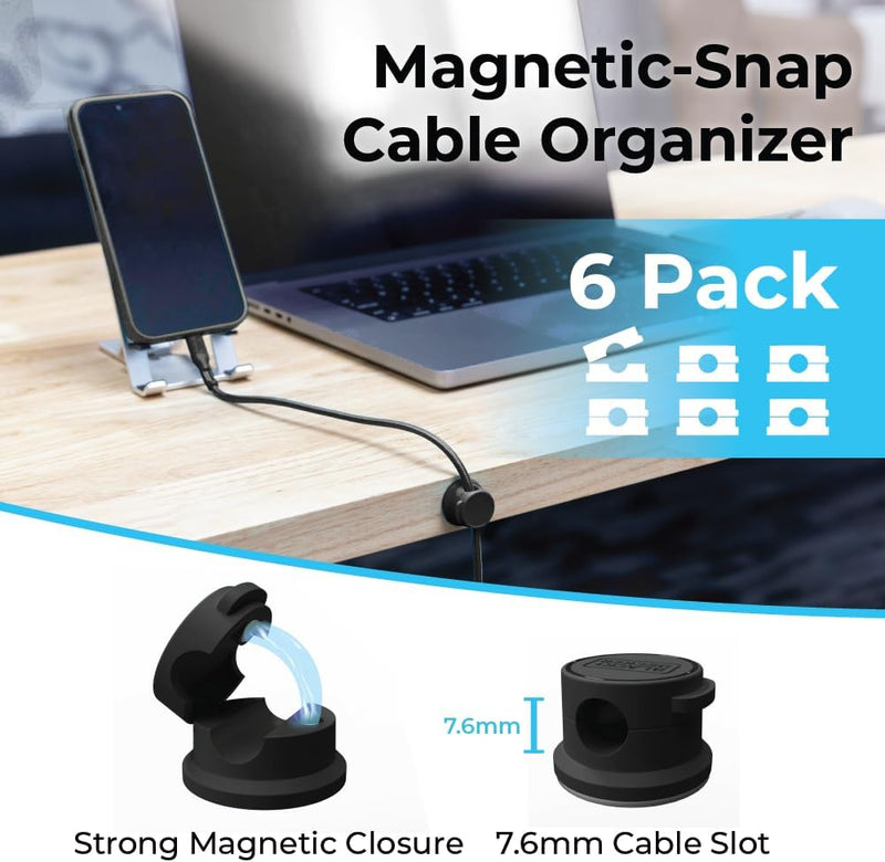 BLACK+DECKER Magnetic Cord Organizer – 6 Pack Cable Clips with Adhesive Mount