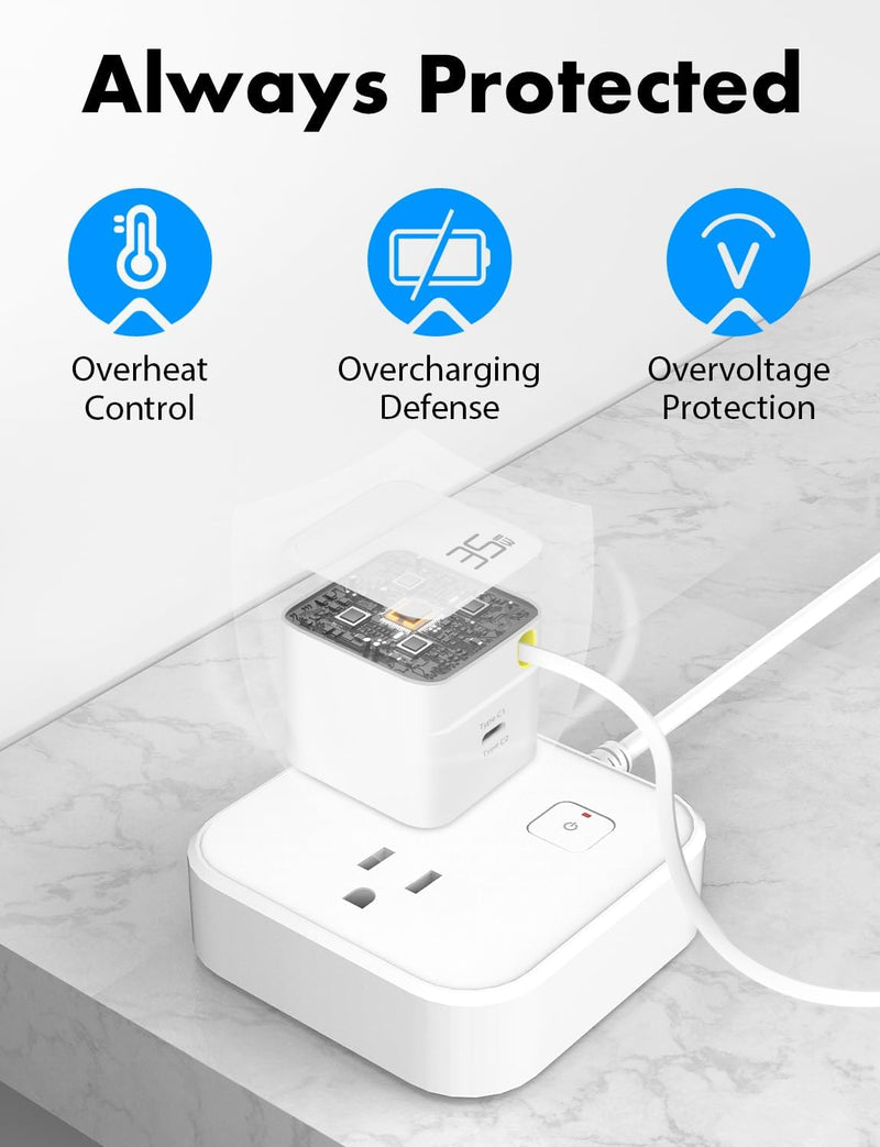 USB-C Retractable Charger – 35W GaN PD Wall Charger with Built-in Cable, Fast Portable Adapter for iPhone, iPad, Galaxy, Pixel