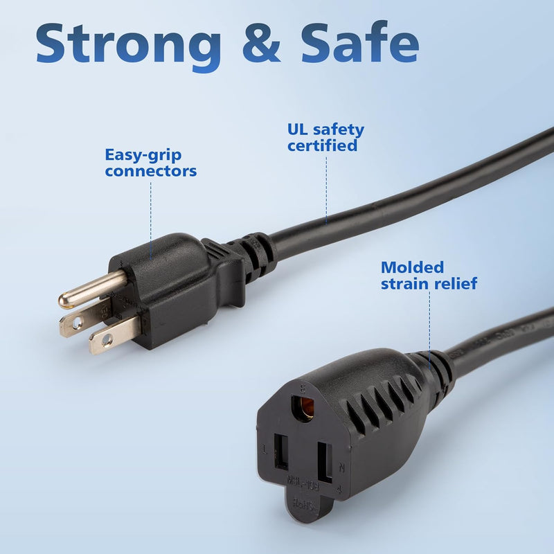 Heavy-Duty Extension Cord 14in – 3-Prong Short Power Outlet Saver, UL Listed 16 AWG