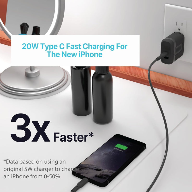 BLACK+DECKER 38W PD Wall Charger – Dual Port USB-C & USB Fast Charging Block