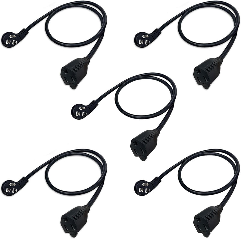 Flat Plug Extension Cord – Low Profile 45° Angled Power Adapter, UL Listed 16 AWG