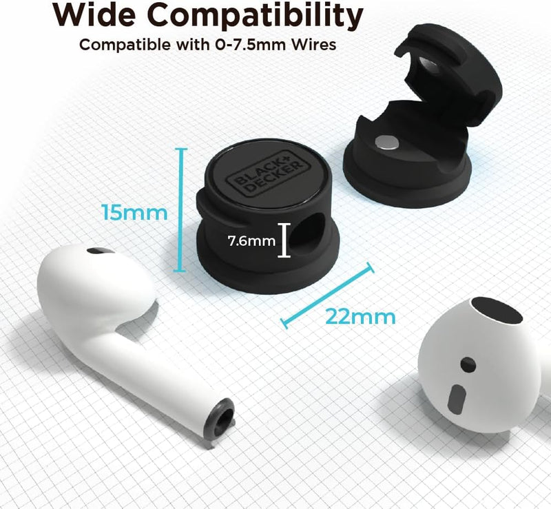 BLACK+DECKER Magnetic Cord Organizer – 6 Pack Cable Clips with Adhesive Mount