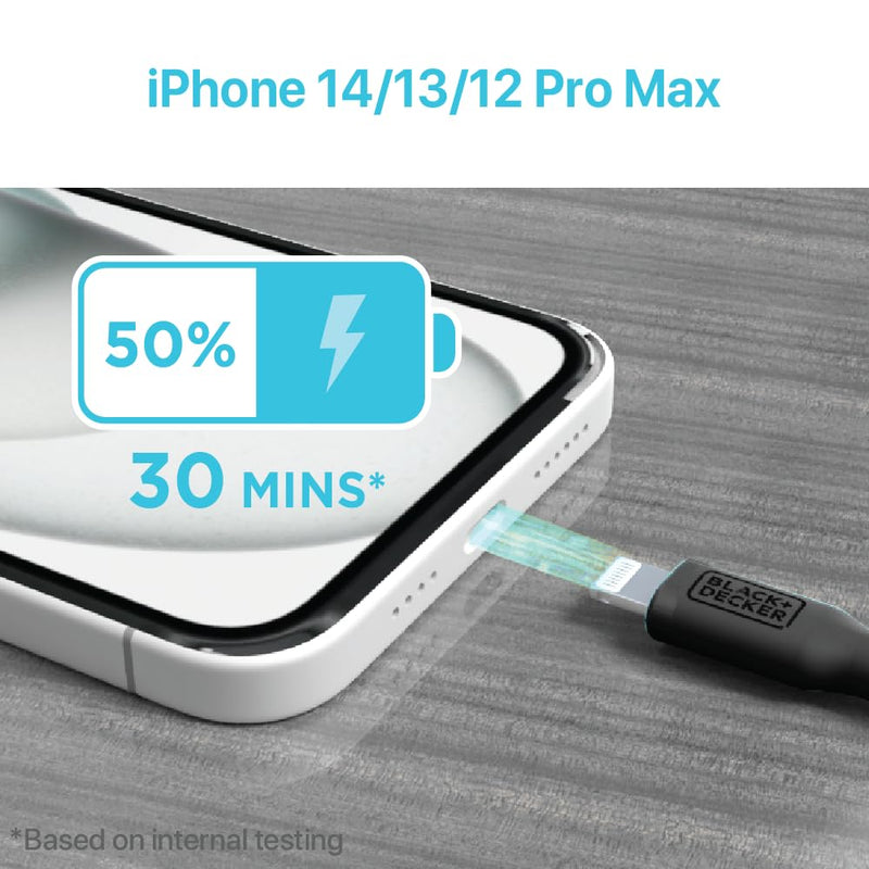 BLACK+DECKER Lightning to USB Cable – Fast Braided iPhone Charger Cord, Durable & Travel-Ready