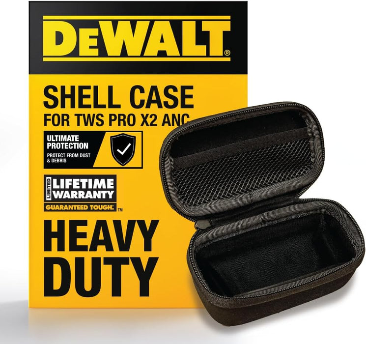 DEWALT Heavy Duty Protective Headphone Case for TWS ProX2 ANC Earbuds, Compact Lightweight w/EVA Earphone Hard Shell Case, Headset Travel Carry Shock/Water-Resistant, Soft Interior & Accessory Pocket