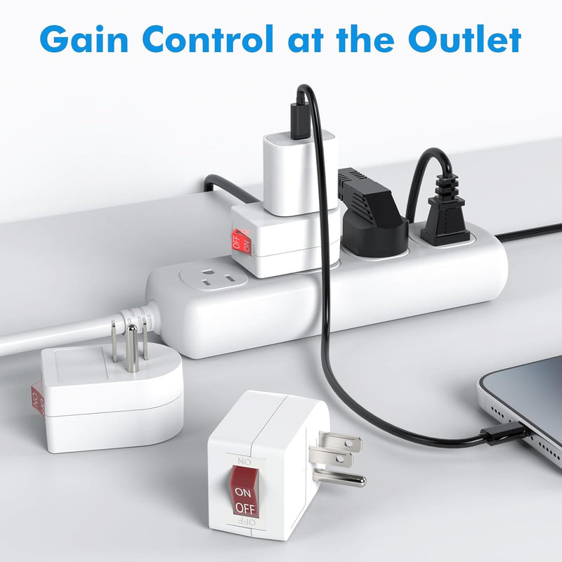 3-Pack Grounded Outlet Switch – ETL Listed Inline On/Off Plug Adapter, White