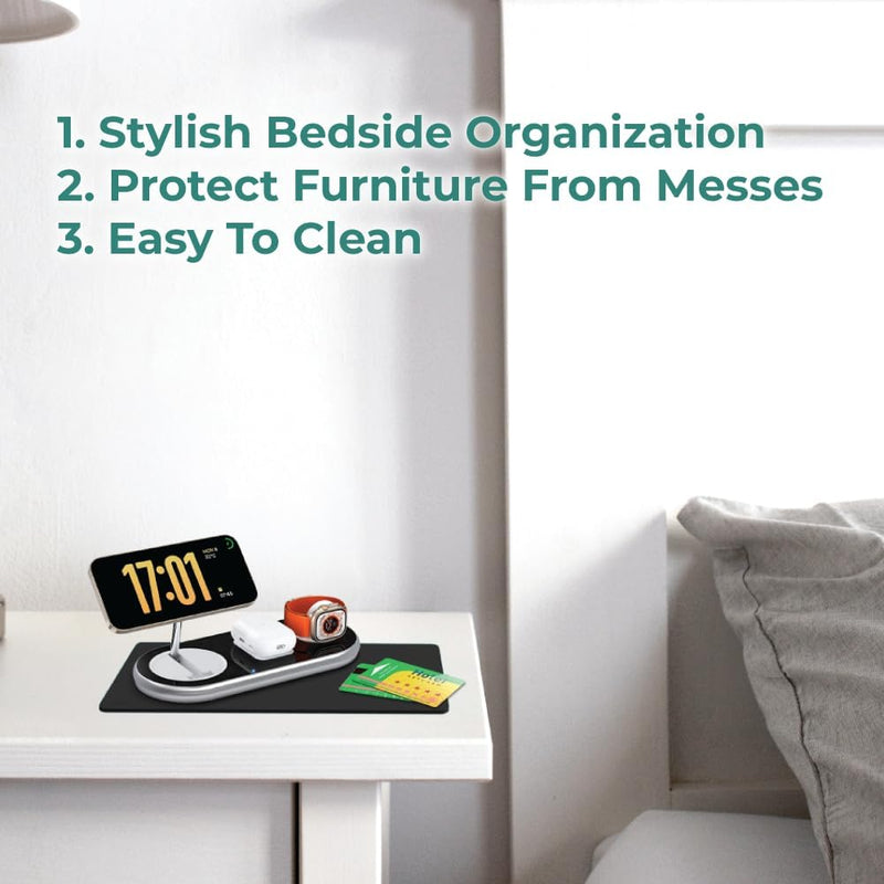 BLACK+DECKER Water-Resistant Nightstand Mat β PU Leather Protector, 7.5" x 11"