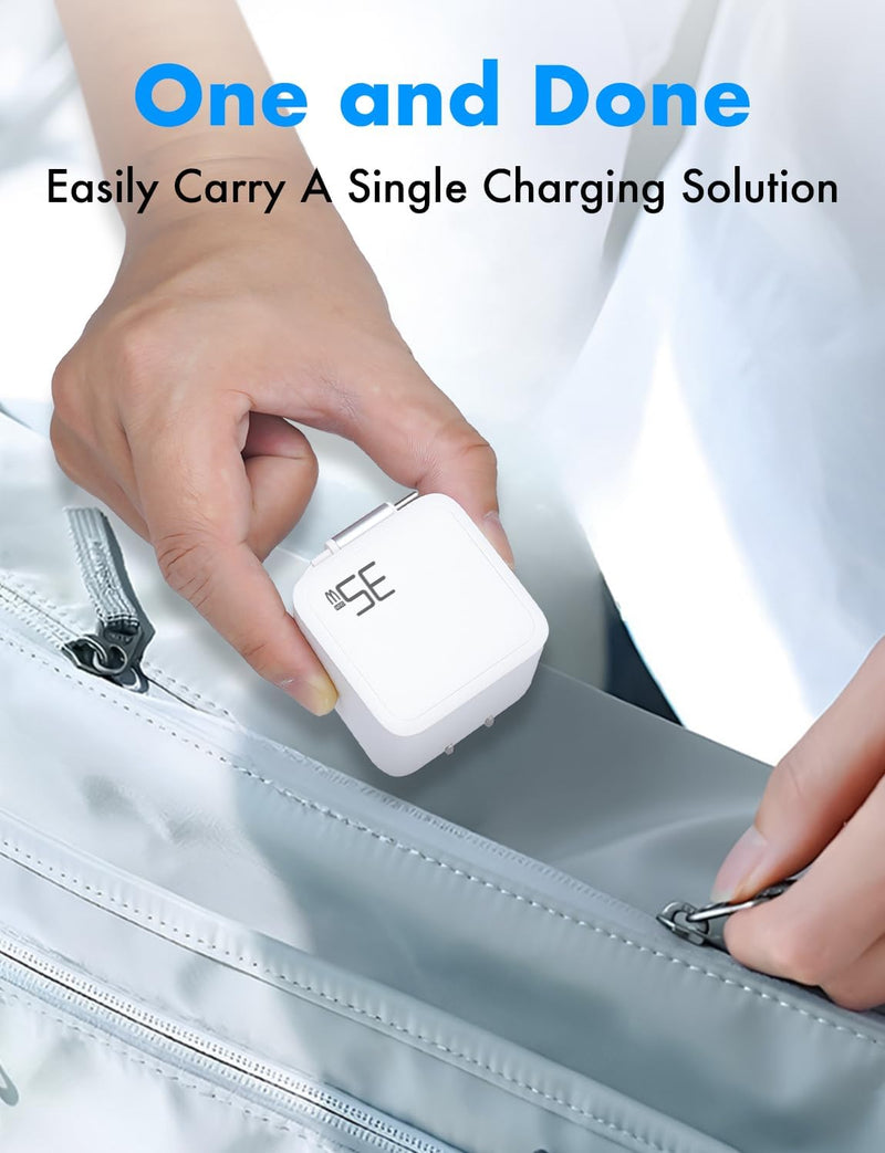 USB-C Retractable Charger – 35W GaN PD Wall Charger with Built-in Cable, Fast Portable Adapter for iPhone, iPad, Galaxy, Pixel