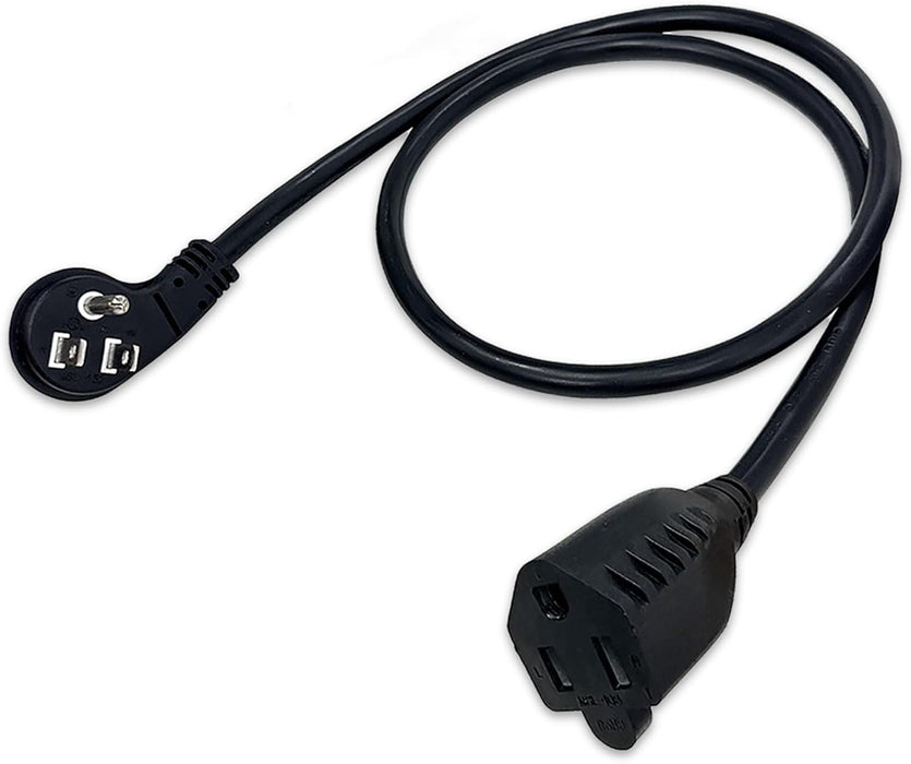 Flat Plug Extension Cord - Angled Flat Plug Adapter - Plug Adapter Low Profile - 45 Degree Power Cord Extension - 18in Short Extension Cord Flat Plug - UL Listed 16 AWG - Black