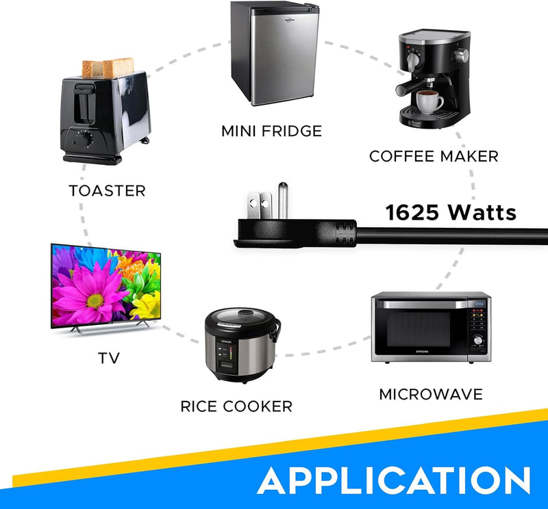 Flat Plug Extension Cord – Low Profile 45° Angled Power Adapter, UL Listed 16 AWG
