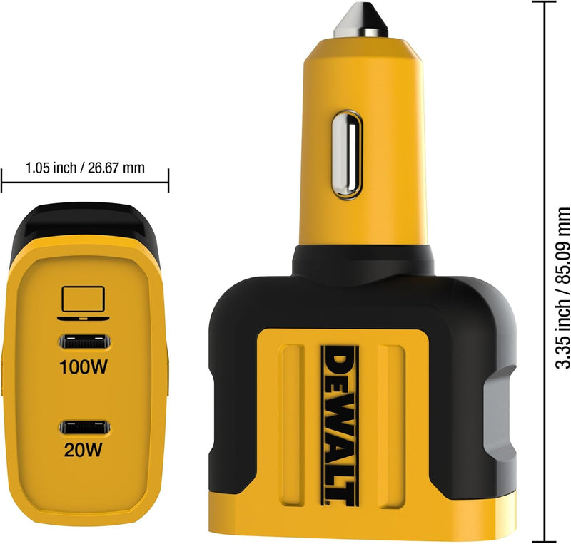 DEWALT Heavy Duty 120W USB-C Car Charger – Dual PD 3.0 PPS Fast Adapter