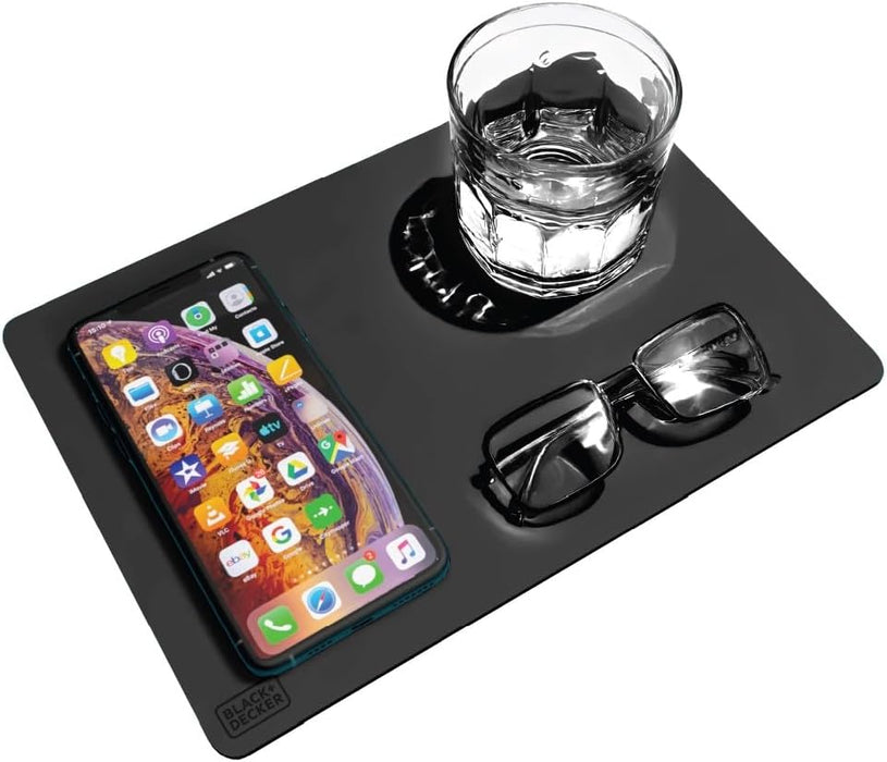 BLACK+DECKER Water-Resistant Nightstand Mat – PU Leather Protector, 7.5" x 11"