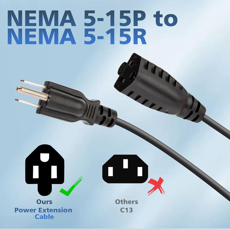 Heavy-Duty Extension Cord 14in – 3-Prong Short Power Outlet Saver, UL Listed 16 AWG