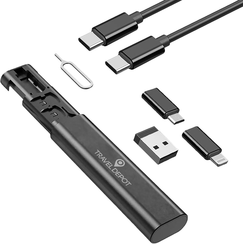 TRAVEL DEPOT Multi USB Charging Adapter Kit – 60W Cable Set w/Type-C, Micro USB & SIM Tool