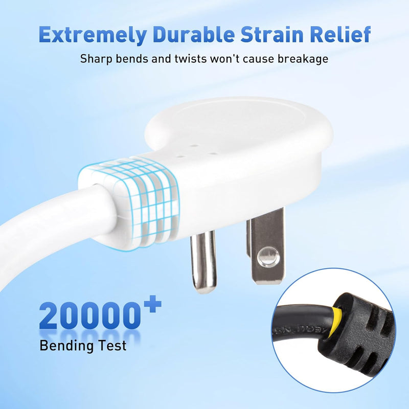 6FT 90° Computer Power Cord (2-Pack) – Flat Plug to Right Angle C13, 16AWG Universal AC Cable for PC, Monitor, TV – White