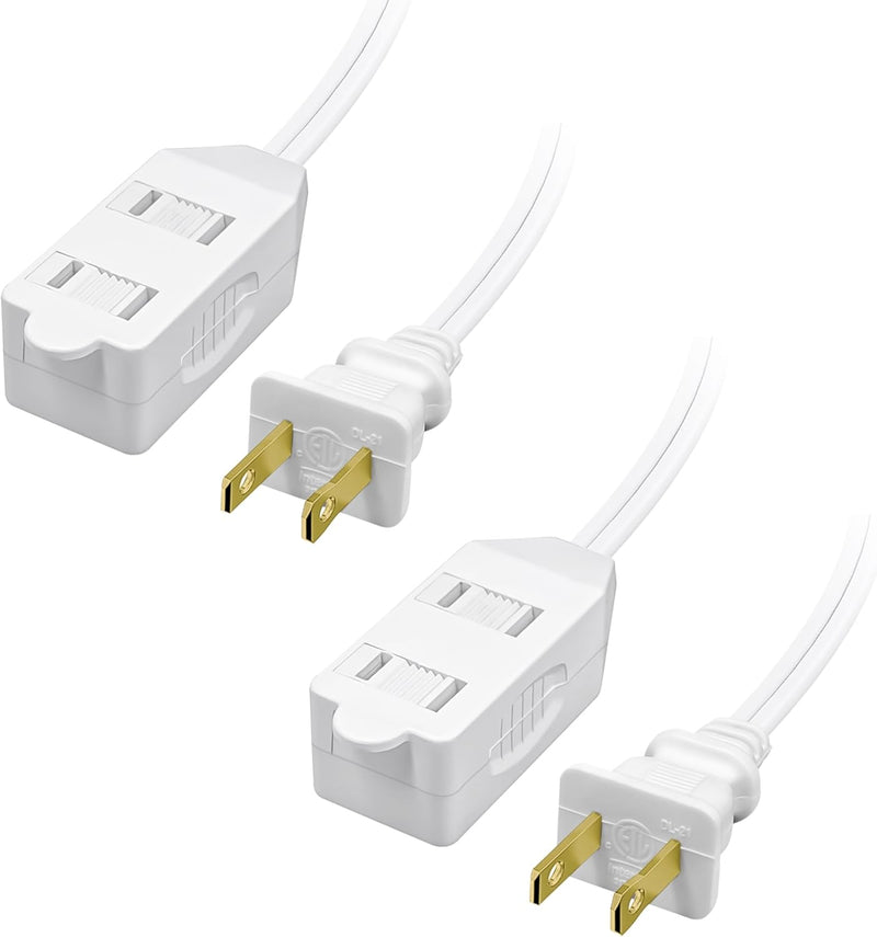 ETL Certified 2-Pack Extension Cord – 16 AWG 3-Outlet Indoor Power Strip with Tamper Guard