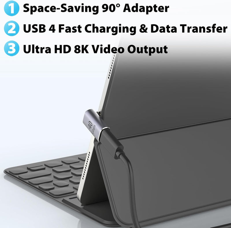 Cyberguys USB-C Right Angle Adapter 2-Pack – 240W PD, 40Gbps USB4 Extender, 8K Video