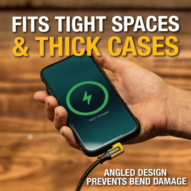 DEWALT 90° Angled 100W USB-C Cable – Heavy Duty PD Fast Charging Cord