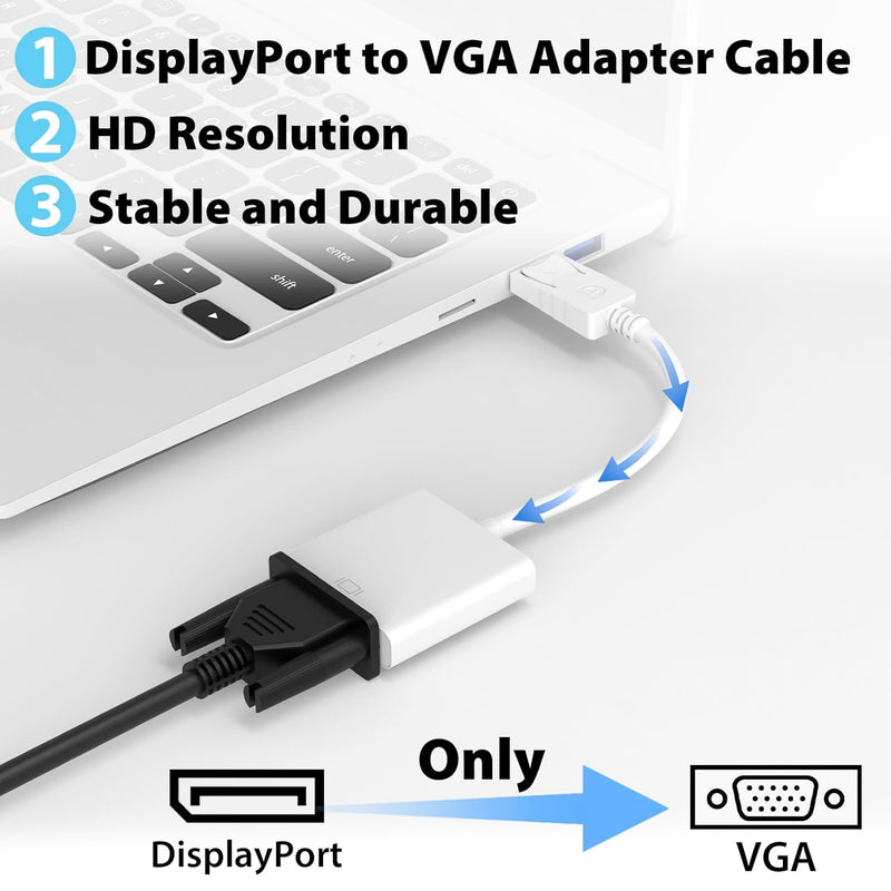 Cyberguys DisplayPort (DP) to VGA Cable Adapter ā 1080P DP Male to VGA Female Converter for Monitor Projector HDTV ā Gold-Plated, Secure-Latch Display Port Connector ā 1/2/5 Pack for Laptop PC Desktop