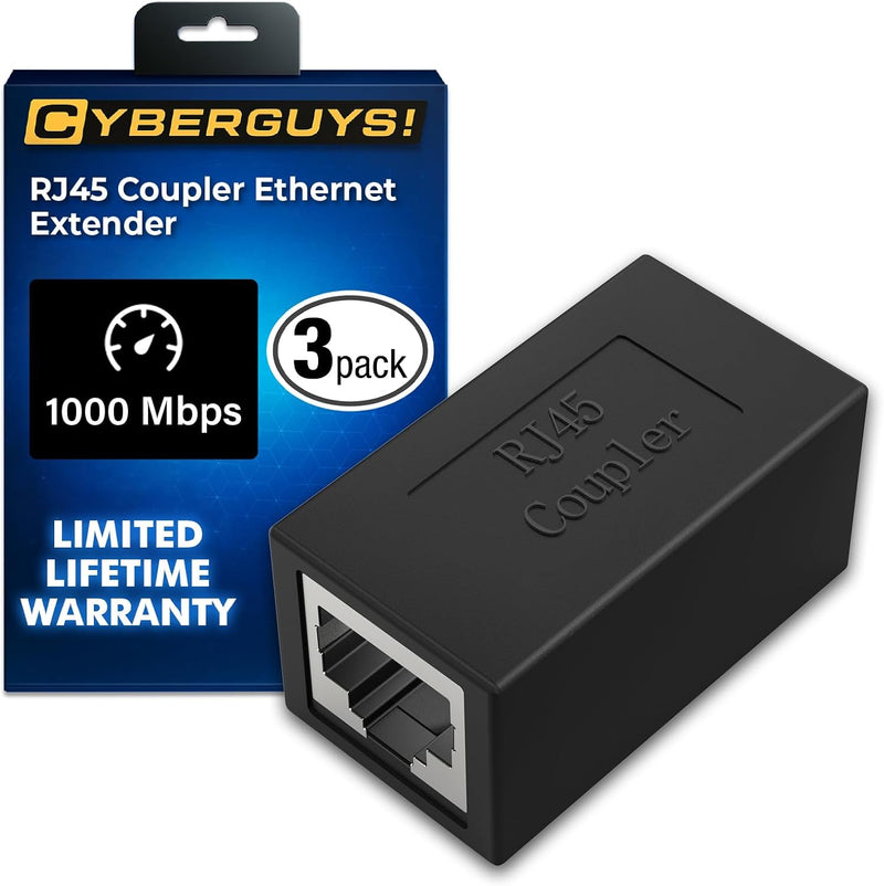 Cyberguys RJ45 Coupler 3-Pack – 1Gbps Ethernet Extender Cat7/Cat6/Cat5e LAN Adapter