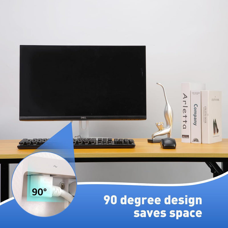 6FT 90° Computer Power Cord (2-Pack) – Flat Plug to Right Angle C13, 16AWG Universal AC Cable for PC, Monitor, TV – White