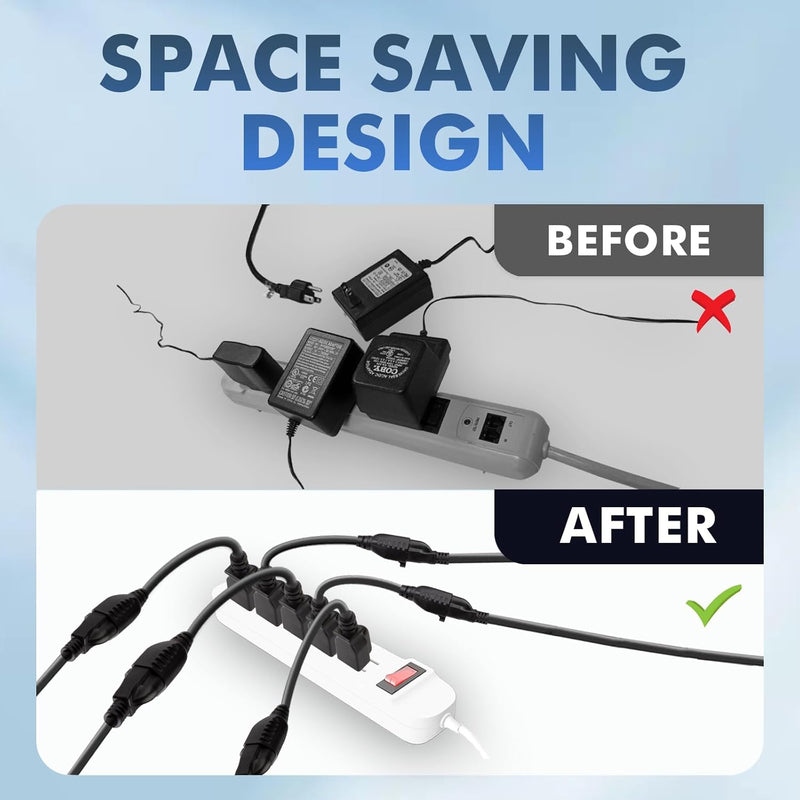 Heavy-Duty Extension Cord 14in – 3-Prong Short Power Outlet Saver, UL Listed 16 AWG