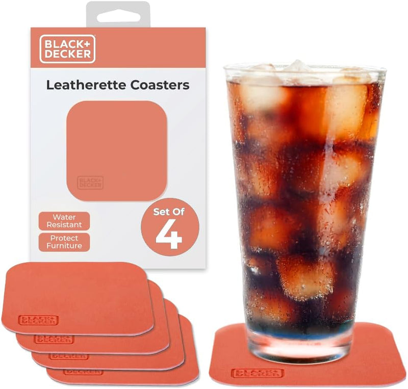 BLACK+DECKER Square Drink Coasters Set of 4 – Water-Resistant, Durable 4" Tabletop Protection