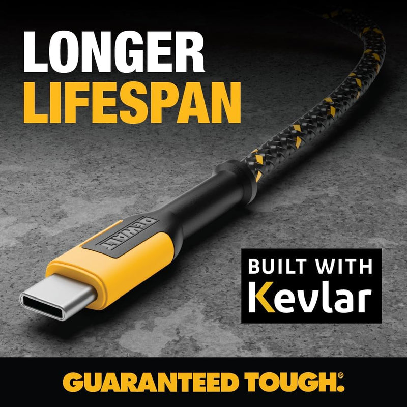 DEWALT Heavy Duty 60W USB-C Cable – Fast Charging Type-C to Type-C Jobsite Cord